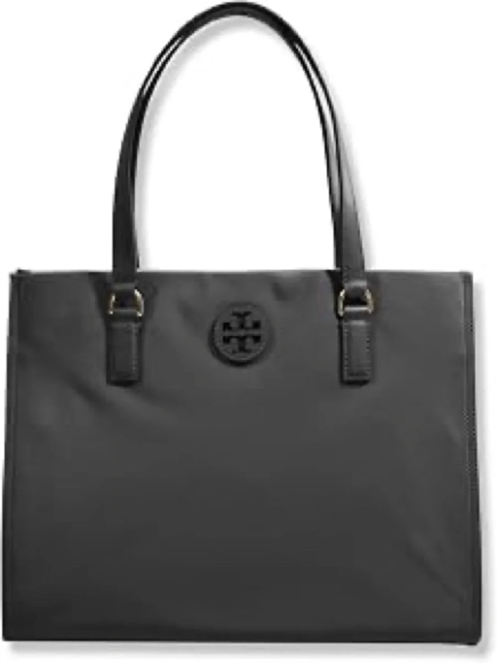 Tory Burch Black Nylon Logo Tote with Leather Handles